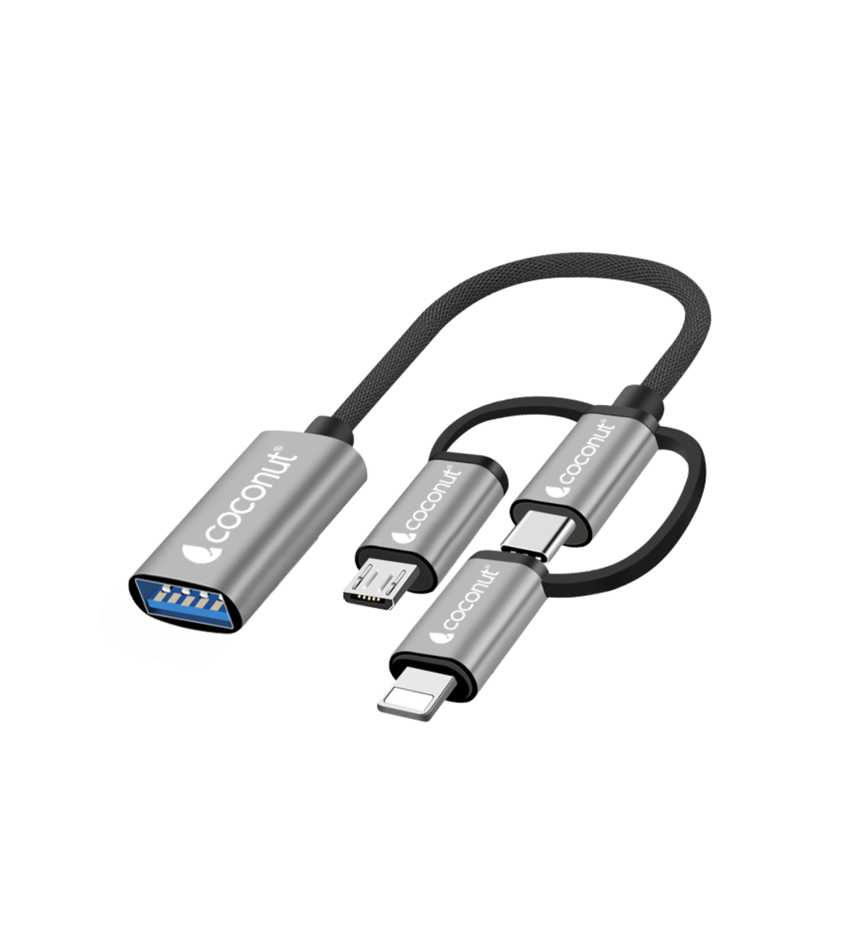 OT04 USB3.0 to Lightning, MicroUSB, Type C OTG Adapter, Aluminum